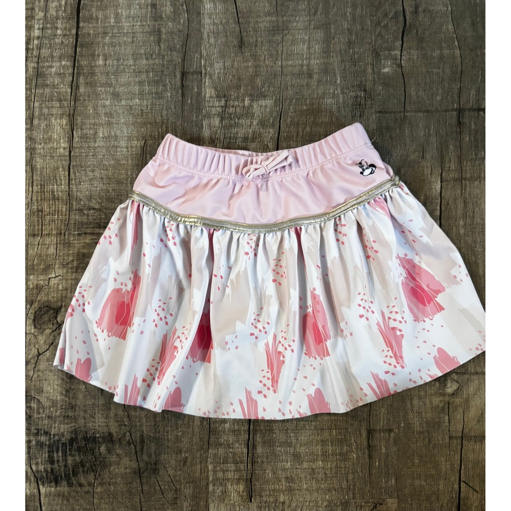 Disney Minnie Mouse Skirt Girls Size 5 6‎ Pink White Floral Print Elastic Waist